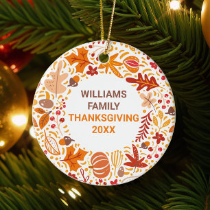 Custom Thanksgiving Family Reunion Autumn Wreath Ceramic Tree Decoration