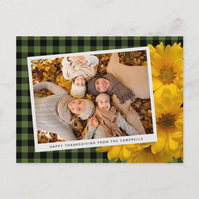 Custom Thanksgiving Greeting On Plaid Pattern Postcard (Front)