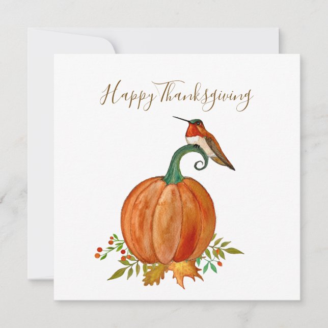 Custom Thanksgiving Hummingbird and Pumpkin Card (Front)