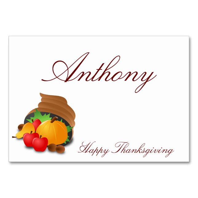 Custom Thanksgiving Table Cards Cornucopia (Front)