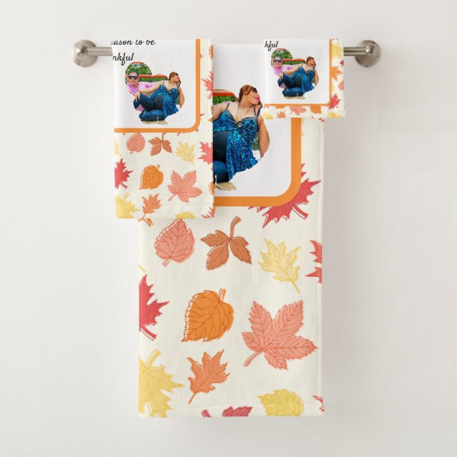Custom thanksgiving turkey photo collage bath towel set (Insitu)