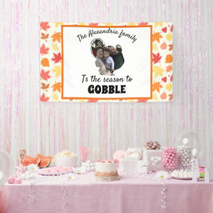 Custom thanksgiving turkey photo season to gobble banner