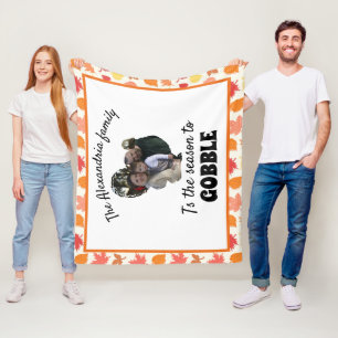 Custom thanksgiving turkey photo season to gobble fleece blanket