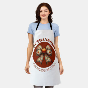 Custom Thanksgiving white &brown elegant Pumpkins Apron