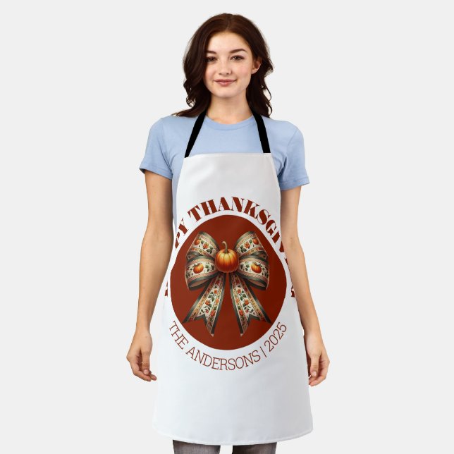 Custom Thanksgiving white &brown elegant Pumpkins Apron (Worn)
