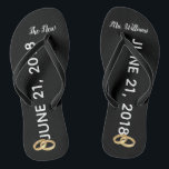 Custom The New Mrs. Gold Rings Bridal Flip Flops<br><div class="desc">These black and white flip flops say 'The New Mrs.' and can be personalised with the bride's new last name. You can also enter the couple's wedding date. There are two gold wedding rings on each shoe. This would make a nice bridal shower gift or wedding gift to a bride...</div>