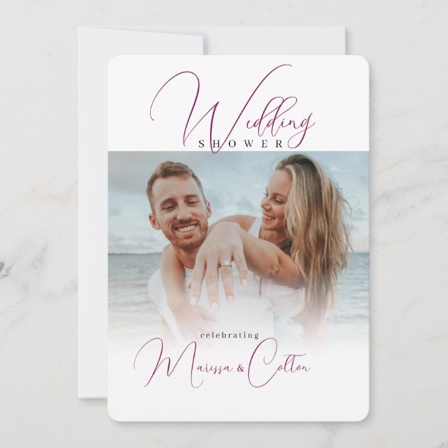 Custom theme dreamy photo script wedding shower invitation (Front)