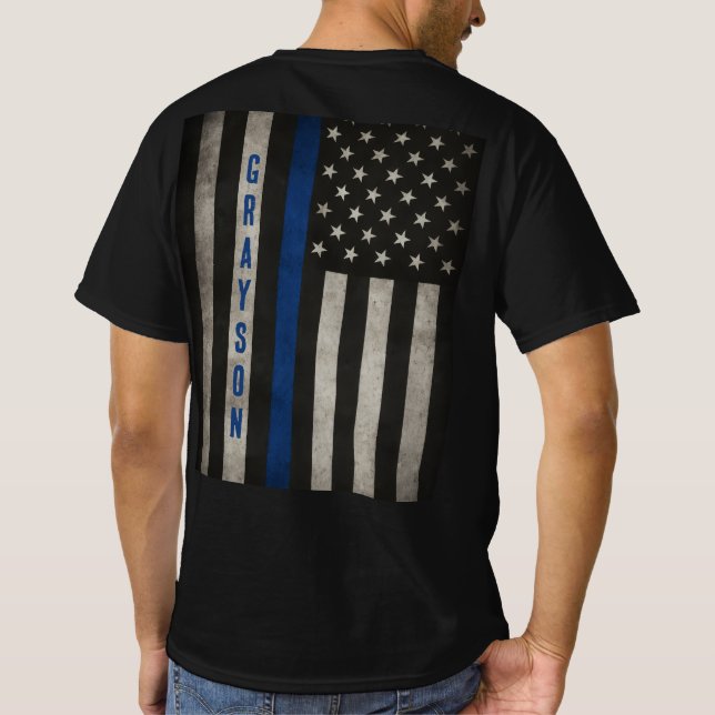 Custom Thin Blue Line Flag T-Shirt (Back)