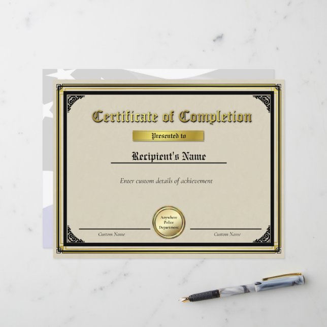 Custom Thin Blue Line Gold Seal Certificate (Front/Back In Situ)