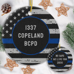 Custom Thin Blue Line - Law Enforcement - Police Ceramic Tree Decoration<br><div class="desc">Introducing our Thin Blue Line Flag police ornament, the perfect addition to your holiday decor and a thoughtful gift for any law enforcement officer in your life. This American flag-inspired ornament features a bold blue line that pays tribute to the brave men and women who serve and protect our communities...</div>