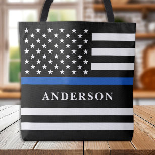 Custom Thin Blue Line Personalised Police Officer  Tote Bag