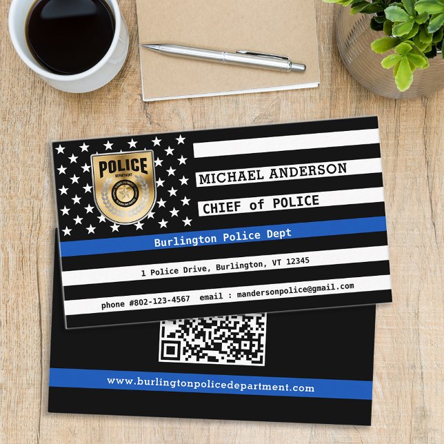 Custom Thin Blue Line Police Department Emblem Business Card (Creator Uploaded)
