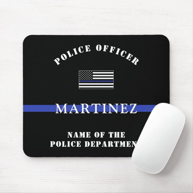Custom Thin Blue Line Police Officer Appreciation Mouse Pad (With Mouse)