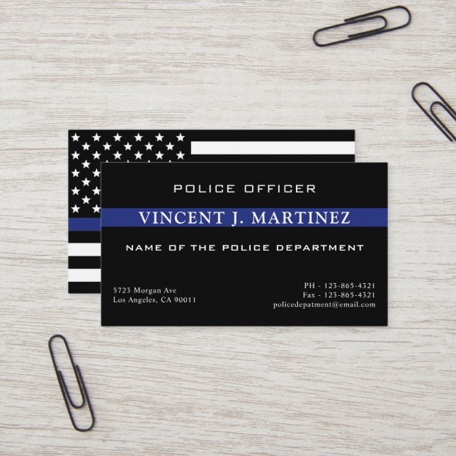 Custom Thin Blue Line Police Officer Police Dept Business Card (Front/Back In Situ)
