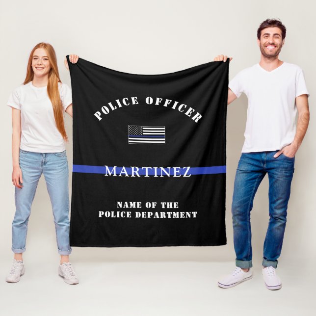 Custom Thin Blue Line Police Officer Police Dept Fleece Blanket (In Situ)