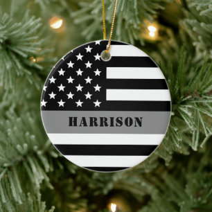 Custom Thin Grey Line Corrections Officer Ceramic Tree Decoration