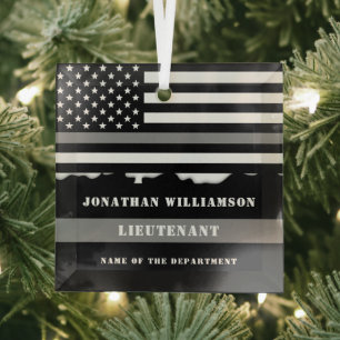 Custom Thin Grey Line Corrections Officer Gifts Glass Tree Decoration