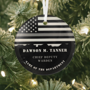 Custom Thin Grey Line Corrections Officer Gifts Glass Tree Decoration