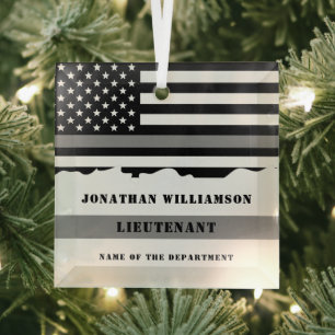 Custom Thin Grey Line Corrections Officer Gifts Glass Tree Decoration