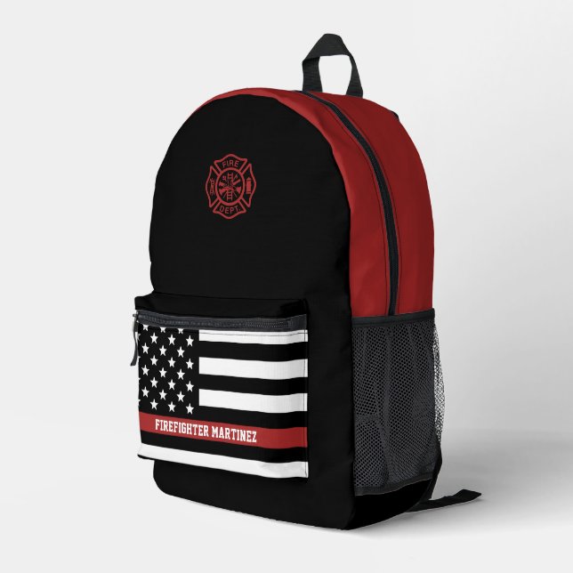 Custom Thin Red Line Flag Firefighter  Printed Backpack (Back Corner Right)