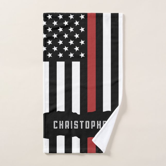 Custom Thin Red Line USA Flag Firefighter Hand Towel (Hand Towel)