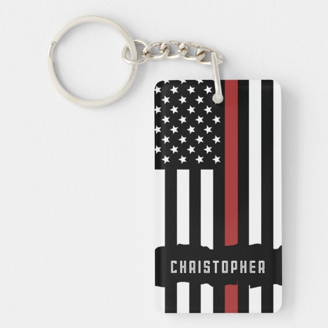 Custom Thin Red Line USA Flag Firefighter Key Ring (Front)