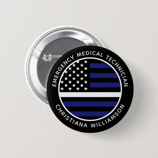 Custom Thin White Line USA Flag EMS EMT  6 Cm Round Badge (Front & Back)