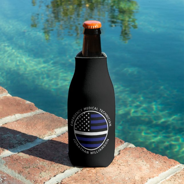 Custom Thin White Line USA Flag EMS EMT  Bottle Cooler (In Situ Pool)