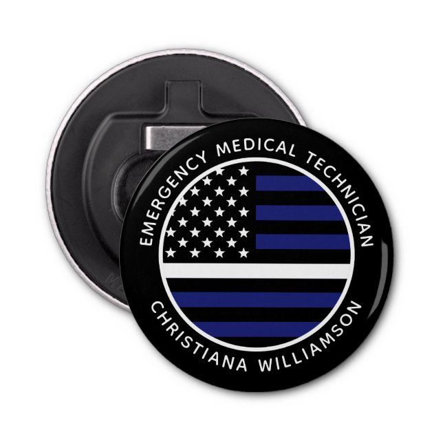 Custom Thin White Line USA Flag EMS EMT  Bottle Opener (Front)