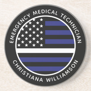 Custom Thin White Line USA Flag EMS EMT Coaster