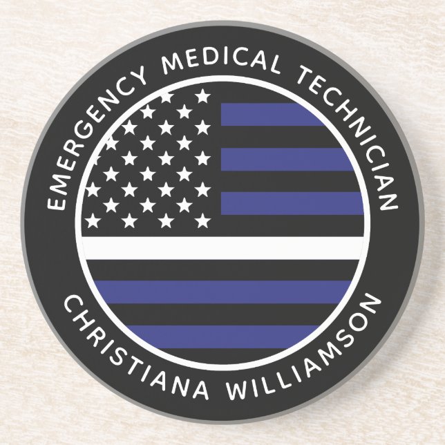 Custom Thin White Line USA Flag EMS EMT  Coaster (Front)