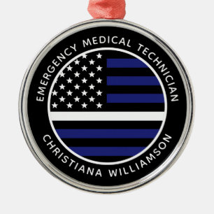 Custom Thin White Line USA Flag EMS EMT  Metal Tree Decoration