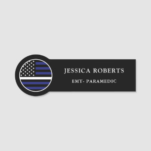 Custom Thin White Line USA Flag EMS EMT Name Tag