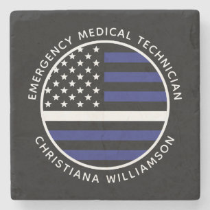 Custom Thin White Line USA Flag EMS EMT Stone Coaster