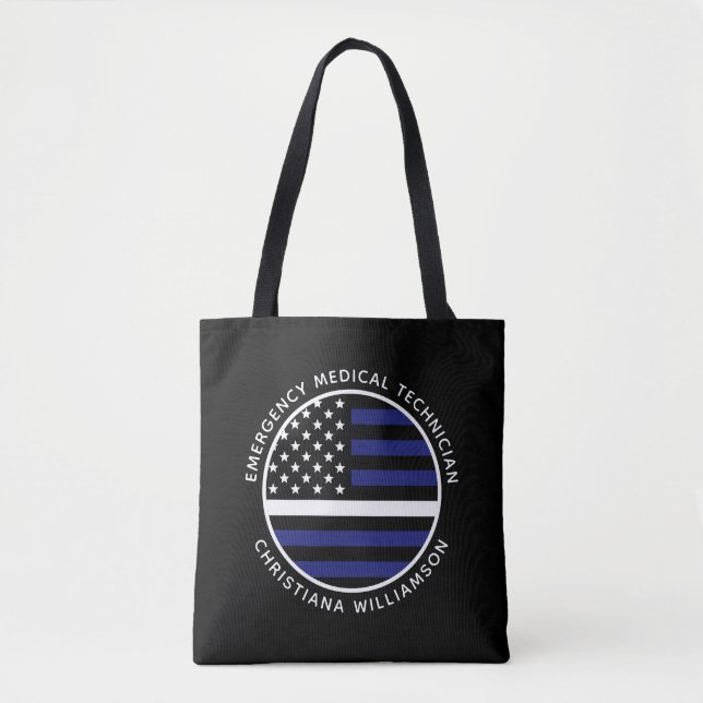 Custom Thin White Line USA Flag EMS EMT  Tote Bag (Front)