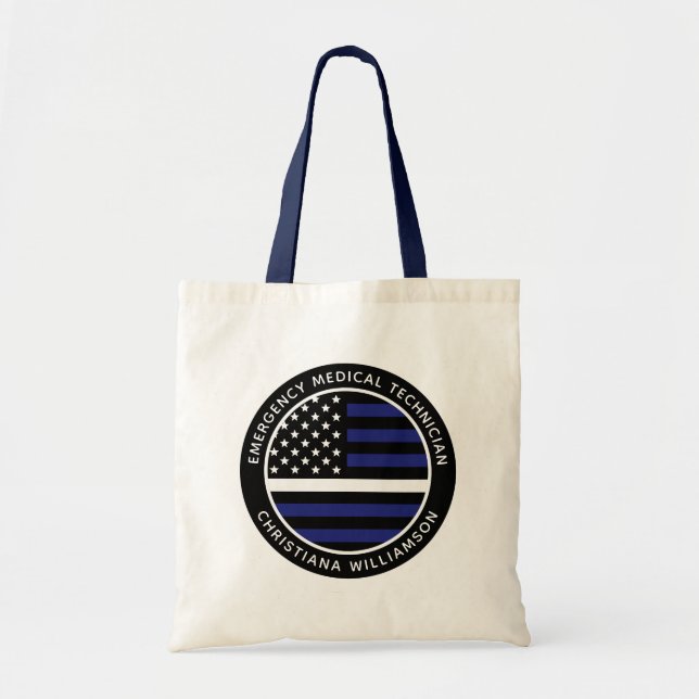 Custom Thin White Line USA Flag EMS EMT  Tote Bag (Front)