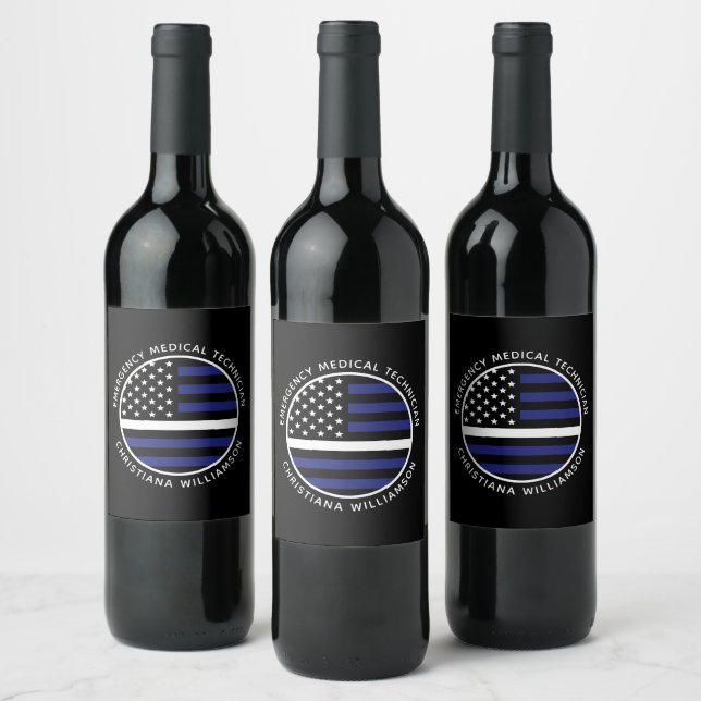 Custom Thin White Line USA Flag EMS EMT  Wine Label (Bottles)