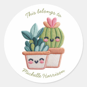Custom This belongs to Kawaii Cactus Classic Round Sticker