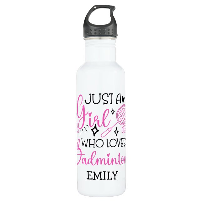 Custom This Girl Loves Badminton Girly Pink 710 Ml Water Bottle (Front)