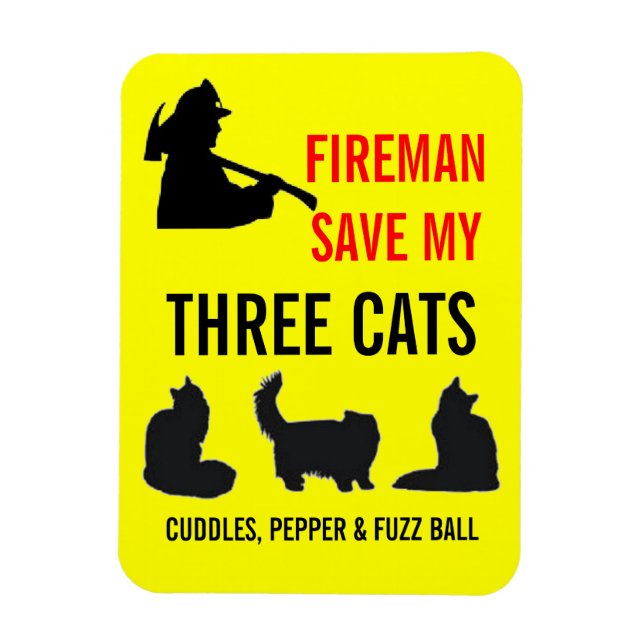 Custom Three Cat Fire Safety Magnet (Vertical)
