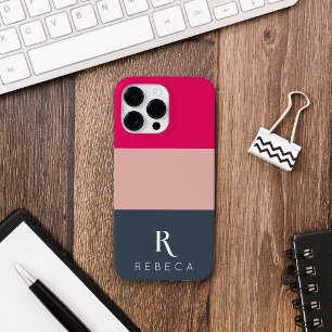 Custom Three Color Block Blush Pink Raspberry Grey Case-Mate iPhone 14 Pro Max Case