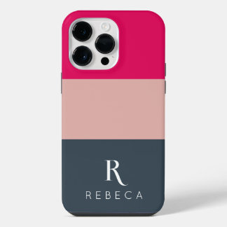 Custom Three Colour Block Blush Pink Raspberry Gre iPhone 14 Pro Max Case