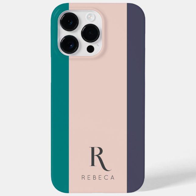Custom Three Colour Block Blush Pink Teal Rose Gre Case-Mate iPhone Case (Back)