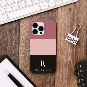 Custom Three Colour Block Rose Gold Blush Black iPhone 14 Pro Max Case