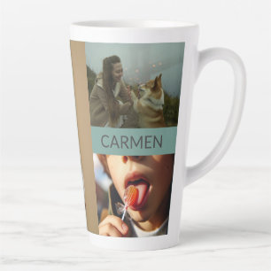Custom Three-Photo Collage and Personalized Text Latte Mug