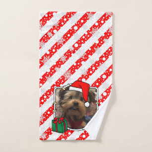 Custom Three Photo Pet Christmas Santa Hat Bath Towel Set