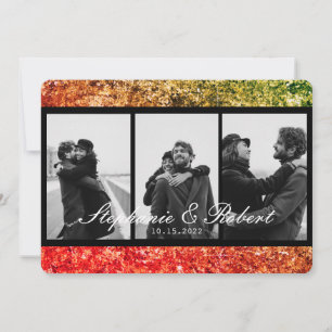 Custom Three Photos Ombre Glitter Abstract Wedding Invitation