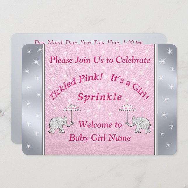 Custom Tickled Pink Baby Girl Sprinkle Invitations (Front/Back)