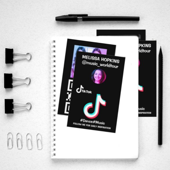 Custom tik tok logo profile picture and QR code  Business Card (Tik Tok business card with logo, qr code, photo, and profile picture.)