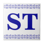 Custom Tile Sign<br><div class="desc">Victorian Letter Tile - Blue on white with a printer's border. Make tile signs. Two letters.</div>